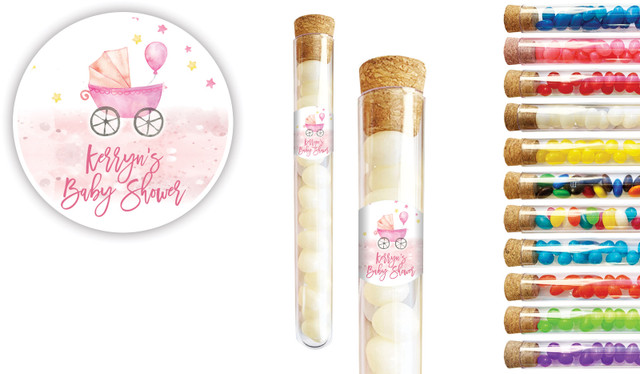Pram Pink Baby Shower Personalised Test Tubes