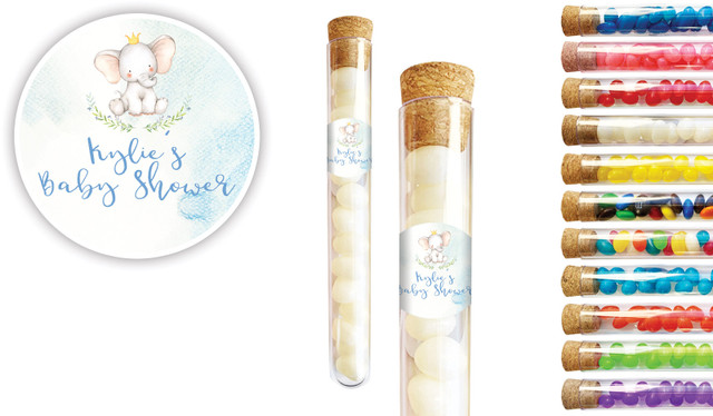 Sitting Elephant Blue Baby Shower Personalised Test Tubes