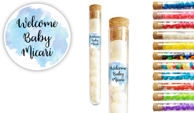 A Splash Of Watercolour Blue Birth Announcement Personalised Test Tubes