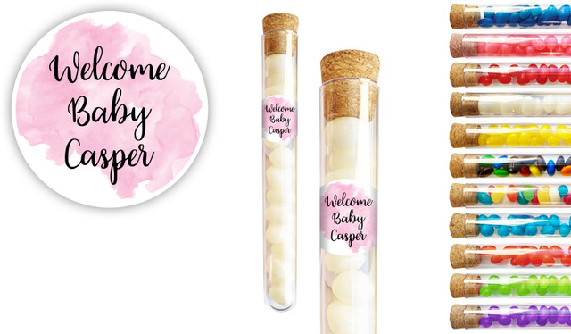 A Splash Of Watercolour Pink Birth Announcement Personalised Test Tubes