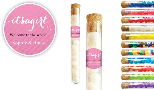 Flowing Words Girls Birth Announcement Personalised Test Tubes