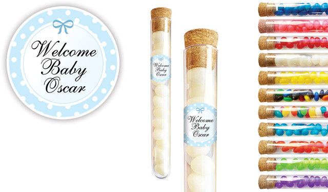 Polkadot Blue Birth Announcement Personalised Test Tubes