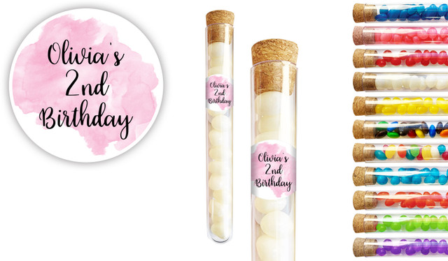 A Splash Of Watercolour Pink Kids Party Personalised Test Tubes