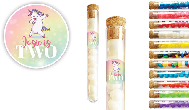Unicorn Dabbing Kids Party Personalised Test Tubes