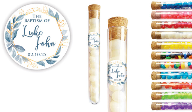 Blue Leaves Christening Personalised Test Tubes