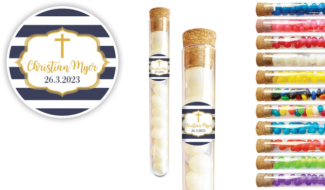 Bold Stripe And Gold Christening Personalised Test Tubes