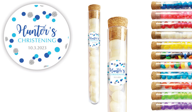 Confetti Blue Christening Personalised Test Tubes