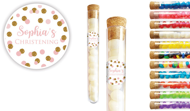 Confetti Pink Christening Personalised Test Tubes