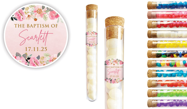 Photo On Floral Frame Christening Personalised Test Tubes