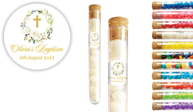 Rose Wreath Christening Personalised Test Tubes