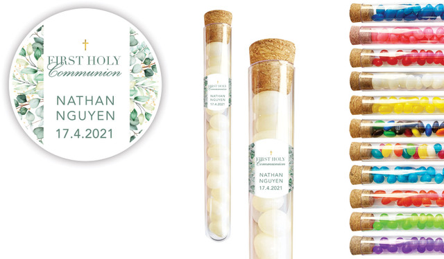 Eucalyptus Watercolour Communion Personalised Test Tubes