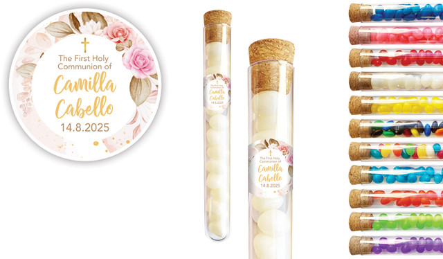 Pretty Roses Communion Personalised Test Tubes