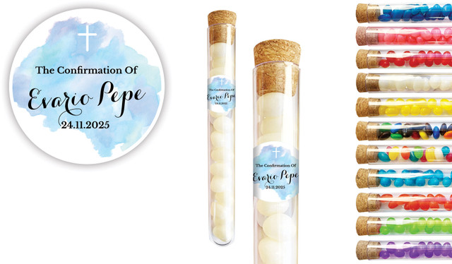 A Splash Of Watercolour Blue Confirmation Personalised Test Tubes