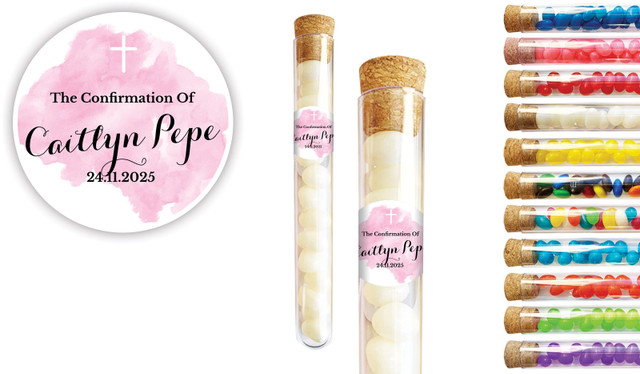 A Splash Of Watercolour Pink Confirmation Personalised Test Tubes