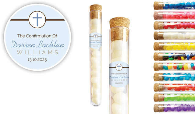 Cross Blue Confirmation Personalised Test Tubes