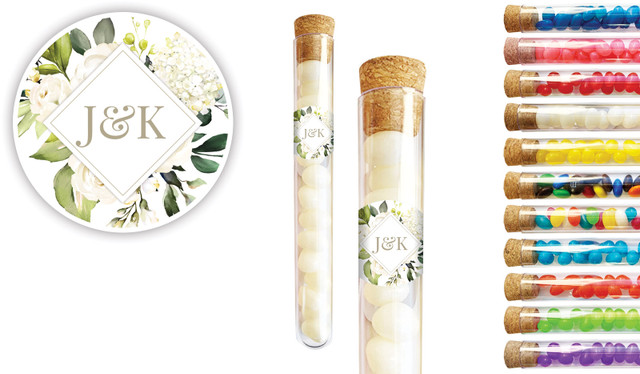 Diamond On White Roses Wedding Personalised Test Tubes