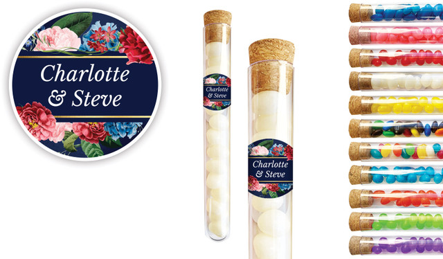 Floral Frame On Navy Wedding Personalised Test Tubes