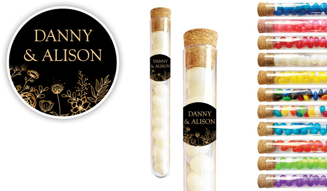 Flowers On Black Wedding Personalised Test Tubes