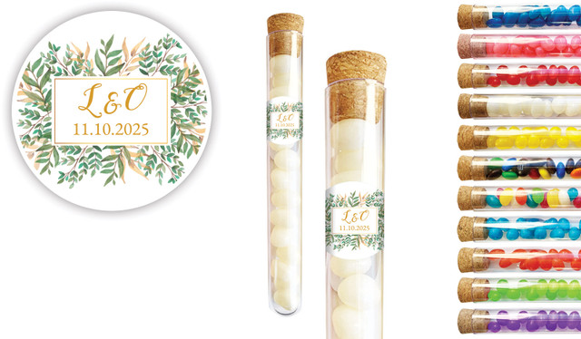 Leaves On Gold Wedding Personalised Test Tubes