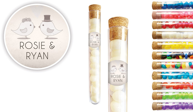 Sepia Love Birds Wedding Personalised Test Tubes