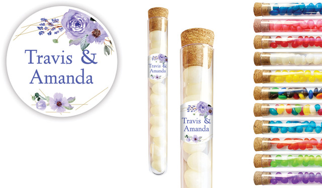 Violets On Gold Frame Wedding Personalised Test Tubes