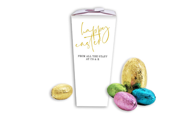 Gold On White Personalised Easter Egg Chocabox