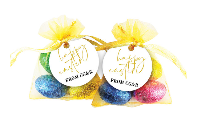 Gold On White Easter Egg Organza Bag With Tag