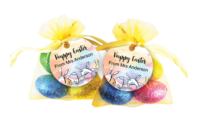 Rainbow Bunnies Easter Egg Organza Bag With Tag