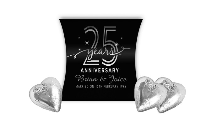 Big Number Silver Anniversary Personalised Pillow Boxes