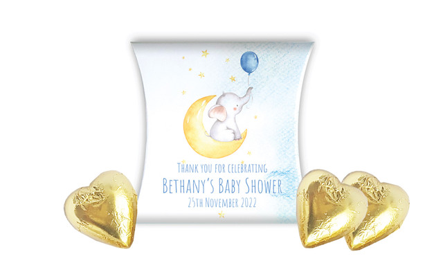 Elephant Moon Blue Baby Shower Personalised Pillow Boxes