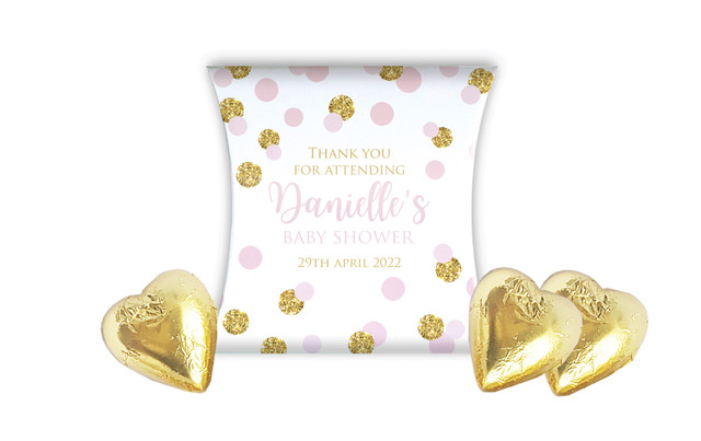 Pink Gold Confetti Baby Shower Personalised Pillow Boxes