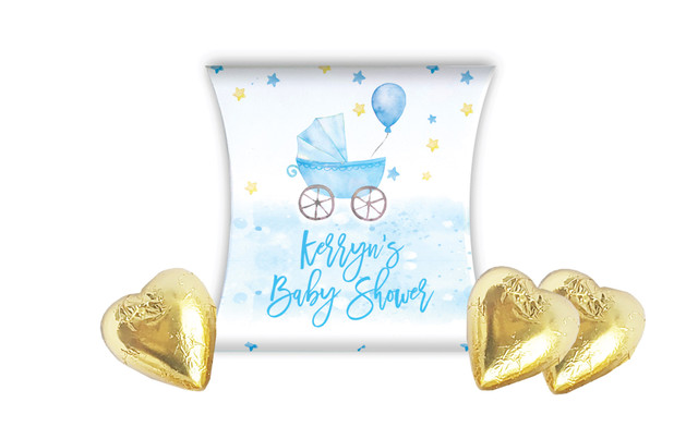 Pram Blue Baby Shower Personalised Pillow Boxes