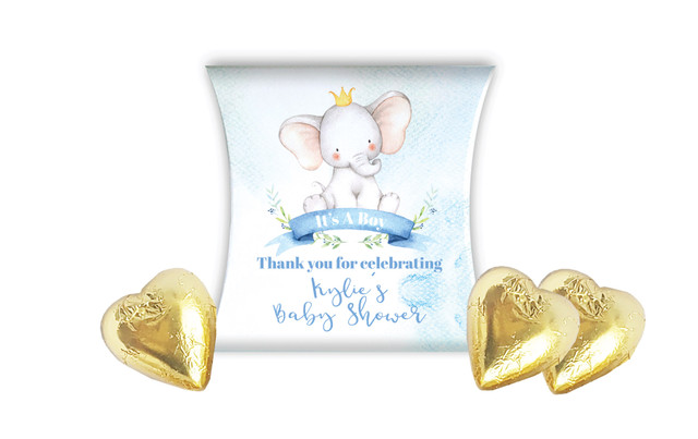 Sitting Elephant Blue Baby Shower Personalised Pillow Boxes