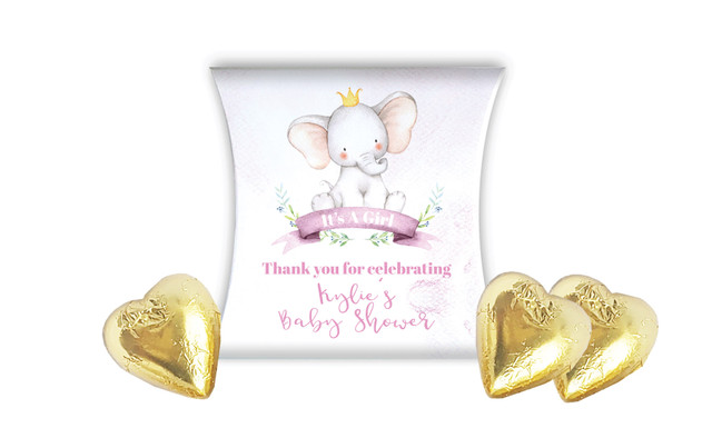 Sitting Elephant Pink Baby Shower Personalised Pillow Boxes