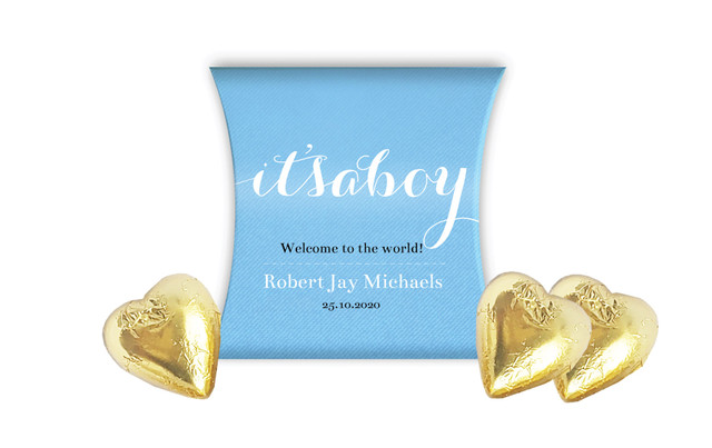 Flowing Words Boys Birth Announcement Personalised Pillow Boxes