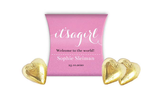 Flowing Words Girls Birth Announcement Personalised Pillow Boxes