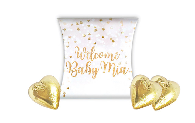 Heart Confetti Birth Announcement Personalised Pillow Boxes
