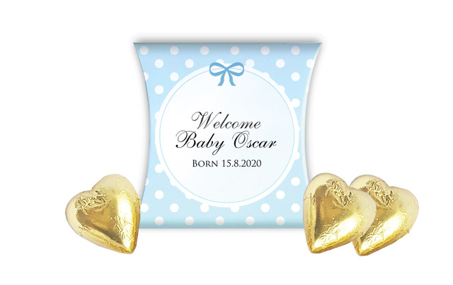 Polkadot Blue Birth Announcement Personalised Pillow Boxes