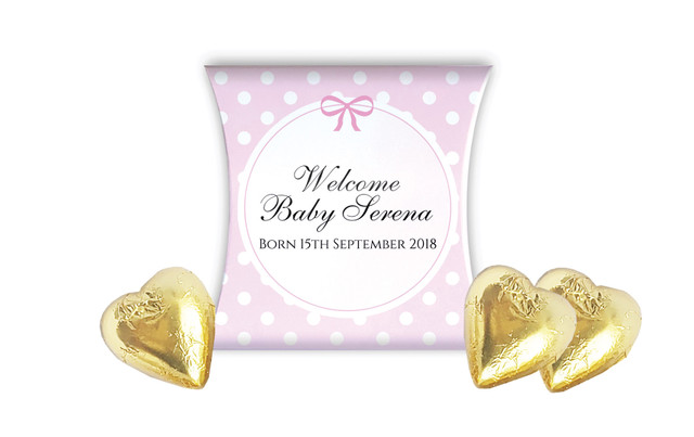 Polkadot Pink Birth Announcement Personalised Pillow Boxes