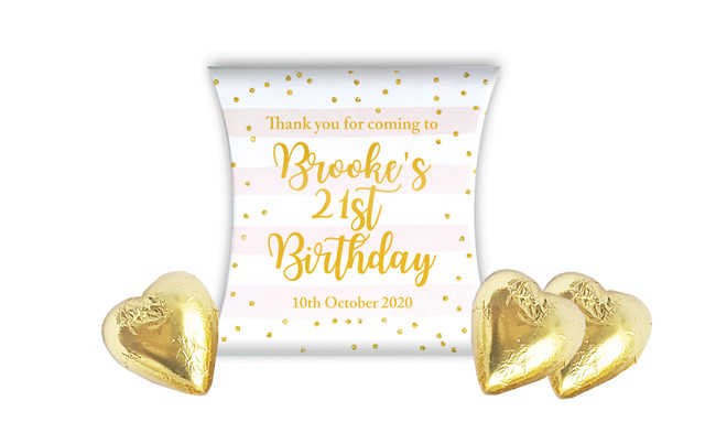 Striped Gold Confetti Personalised Birthday Pillow Boxes