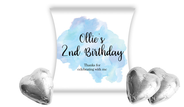 A Splash Of Watercolour Blue Kids Party Personalised Pillow Boxes