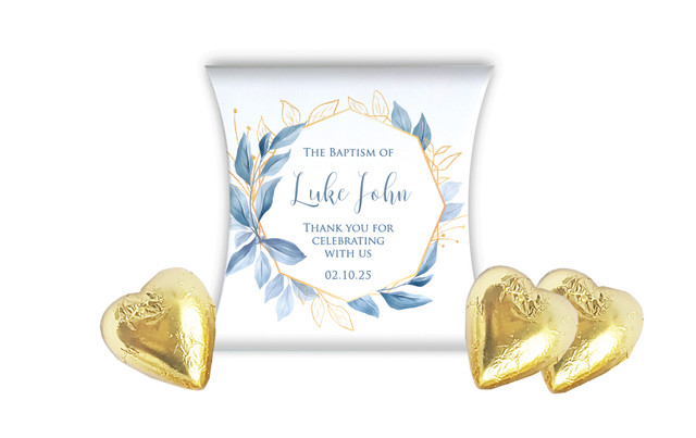 Blue Leaves Christening Personalised Pillow Boxes