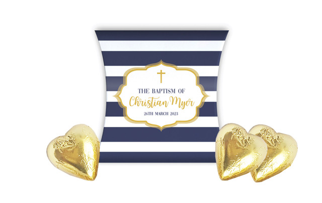 Bold Stripe And Gold Christening Personalised Pillow Boxes