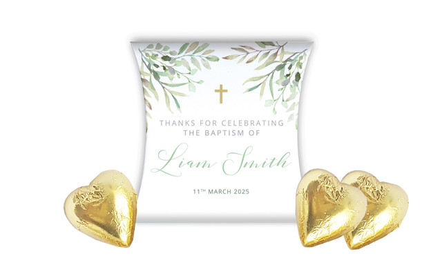 Golden Greenery Christening Personalised Pillow Boxes