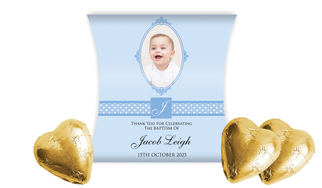 Initial Blue Christening Personalised Pillow Boxes