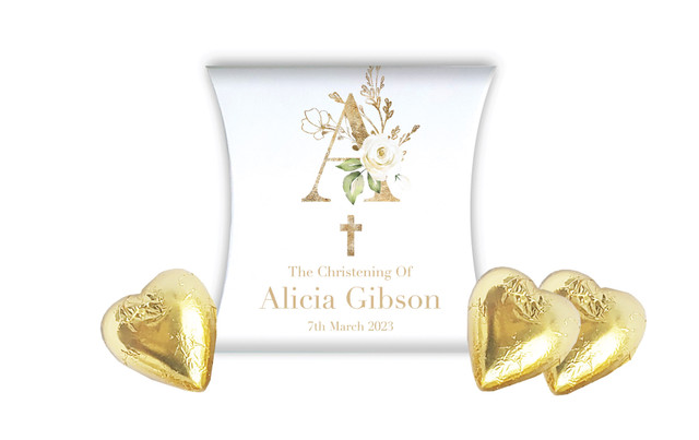 Monogram Rose Christening Personalised Pillow Boxes