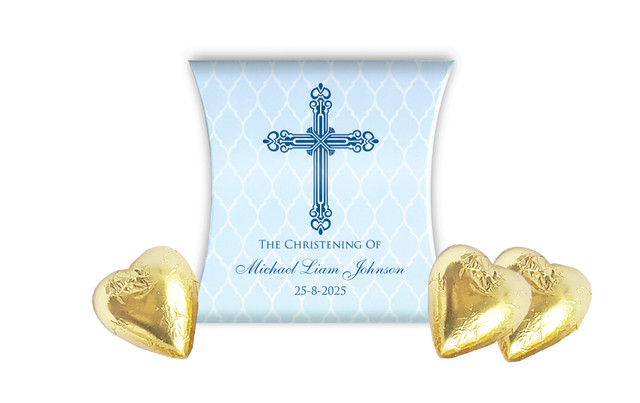 Religious Blue Christening Personalised Pillow Boxes