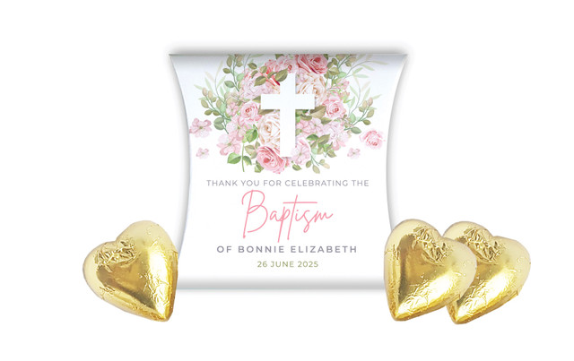 Roses Cross Christening Personalised Pillow Boxes