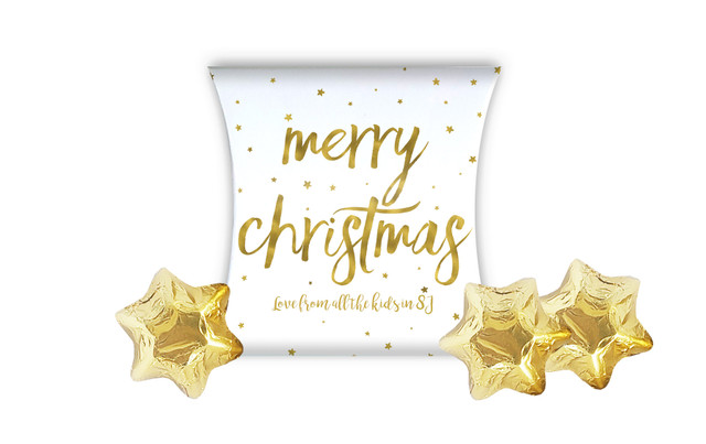 Gold Confetti Stars Christmas Personalised Pillow Boxes