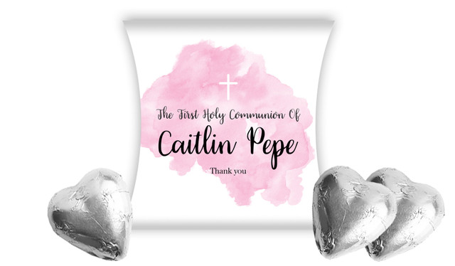 A Splash Of Watercolour Pink Communion Personalised Pillow Boxes